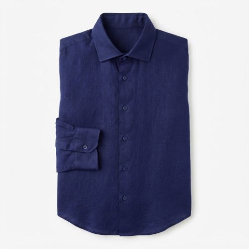 The navy blue linen shirt image generated from the description